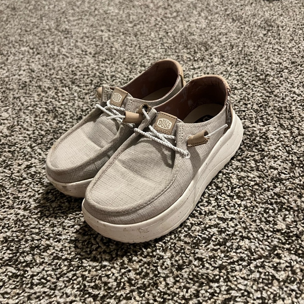 Hey Dude Gray Boat Shoes with Moc-Toe Design